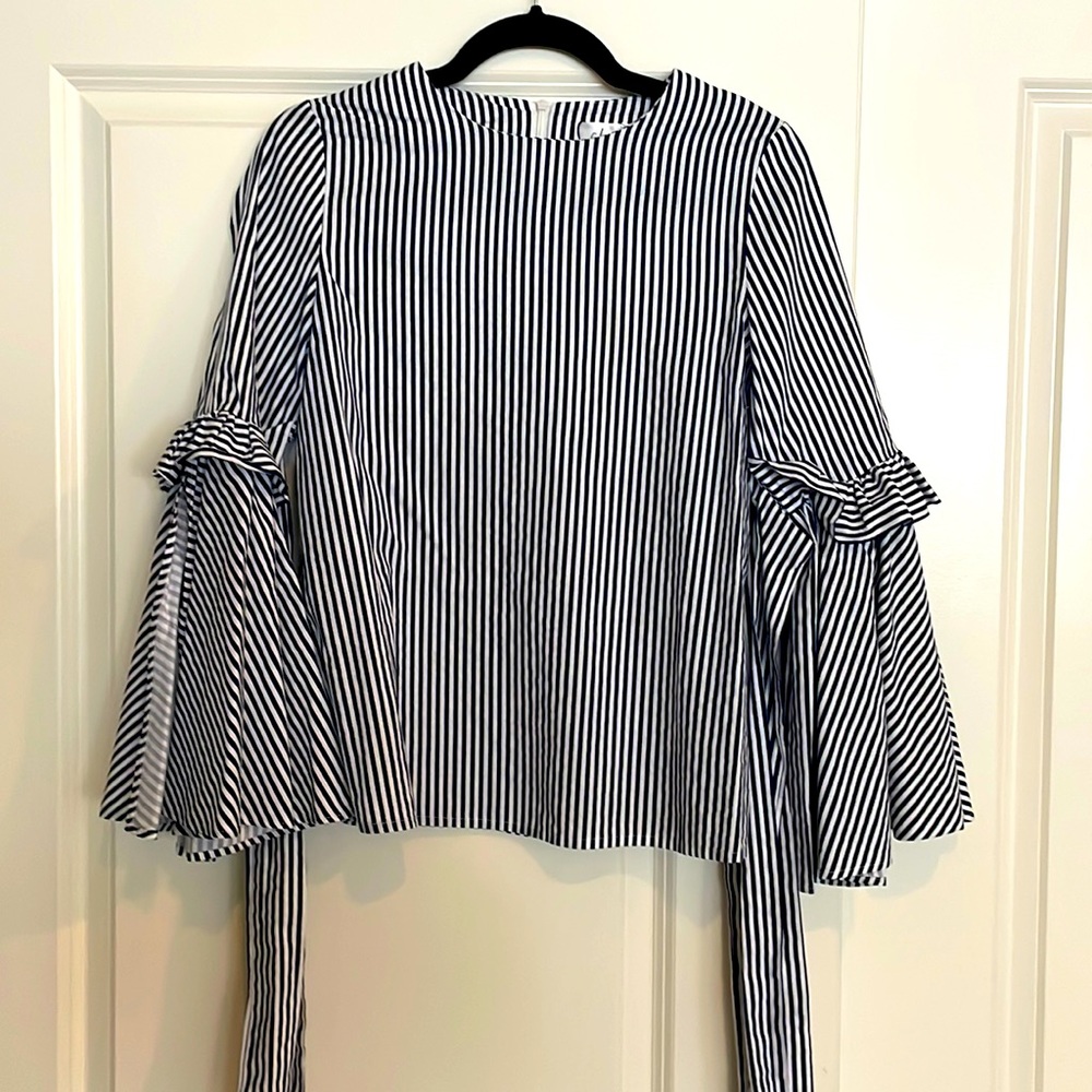 ChicWish Blue Stripped Top With Bell Sleeves. Size XS/S